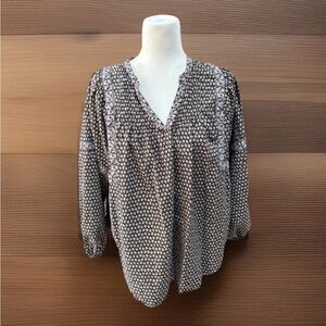 Old Navy Black Mixed Print Long Sleeve Boho Blouse Women’s Large